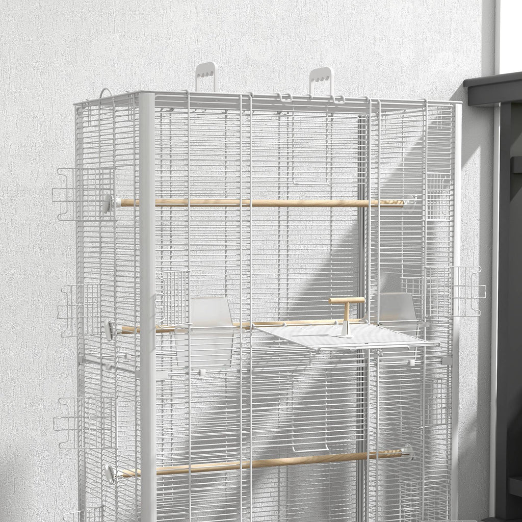 PawHut Bird Cage with Removable Tray and Perches, Parrot Aviary, 61x36.5x98 cm, White