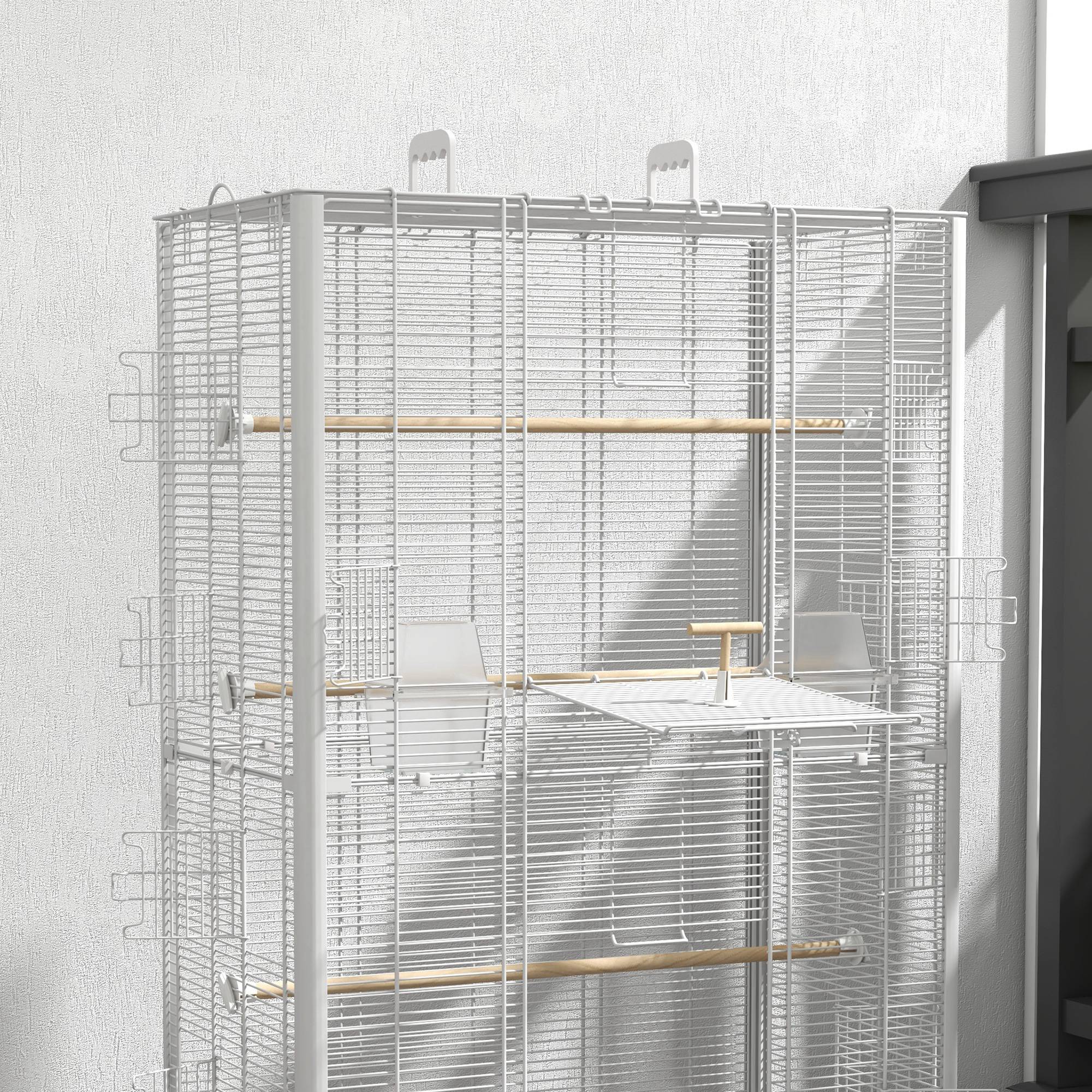 PawHut Bird Cage with Removable Tray and Perches, Parrot Aviary, 61x36.5x98 cm, White