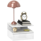 Floating Nightstand for Bedroom with Drawer and Open Shelf in Wood, 35x32x22.5 cm, White