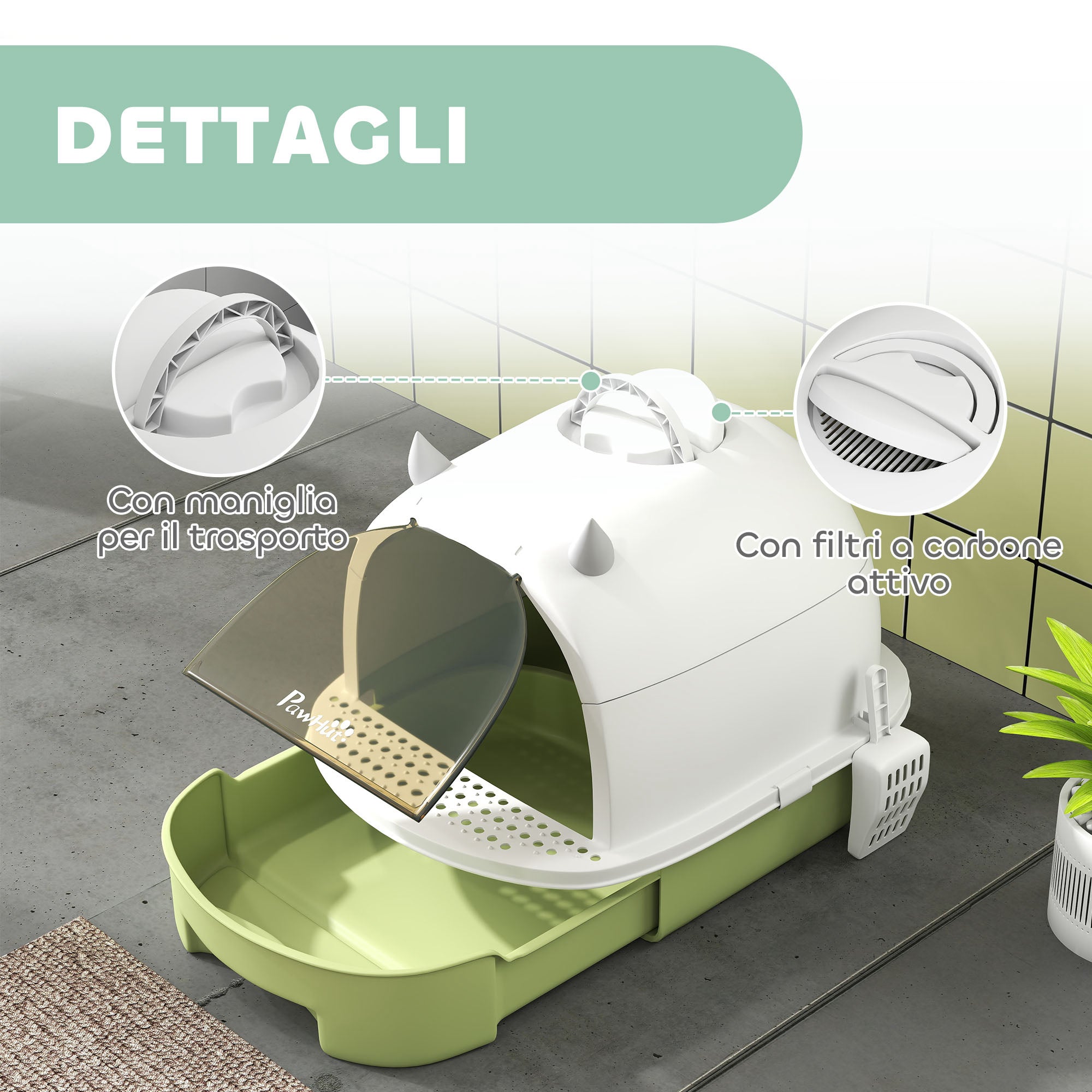 Closed Cat Litter Box with Removable Tray, Scoop and Activated Carbon Filter, Multicolor