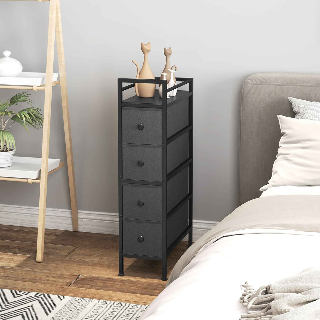 HOMCOM Space-Saving Slim Fabric Chest of Drawers with 4 Drawers, Steel Frame for Bedroom, Living Room, Black