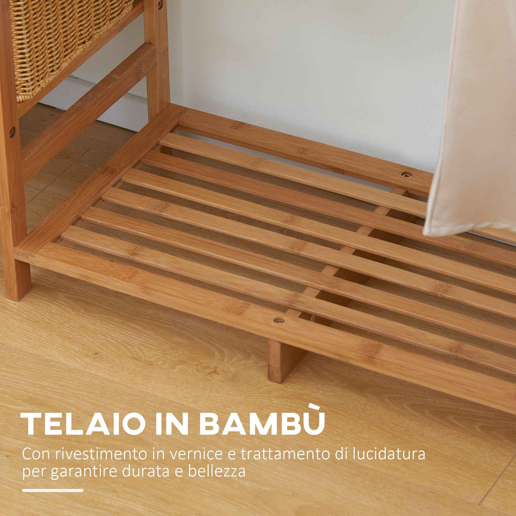 HOMCOM Bamboo Coat Rack with 6-Tier Shelf and Coat Hook, 90x30x145 cm, Natural Wood