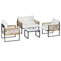 CAMILLA |  4 Piece Rattan Garden Set with Sofa, 2 Chairs and Coffee Table, Black, Brown and Cream
