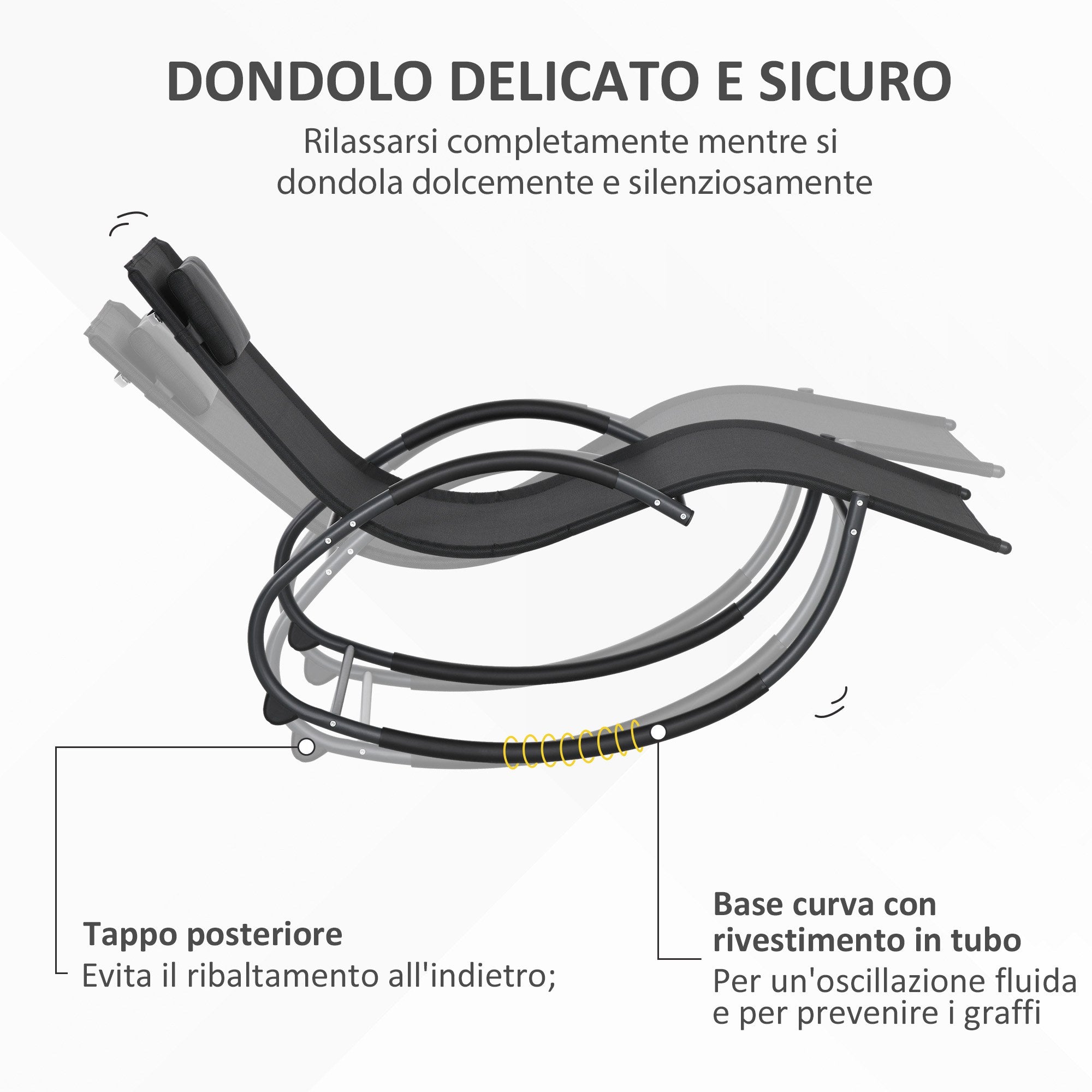 Outsunny Waterproof Outdoor Zero-Gravity Rocking Deck Chair with Headrest, 155x61x88 cm, Black - Borgè