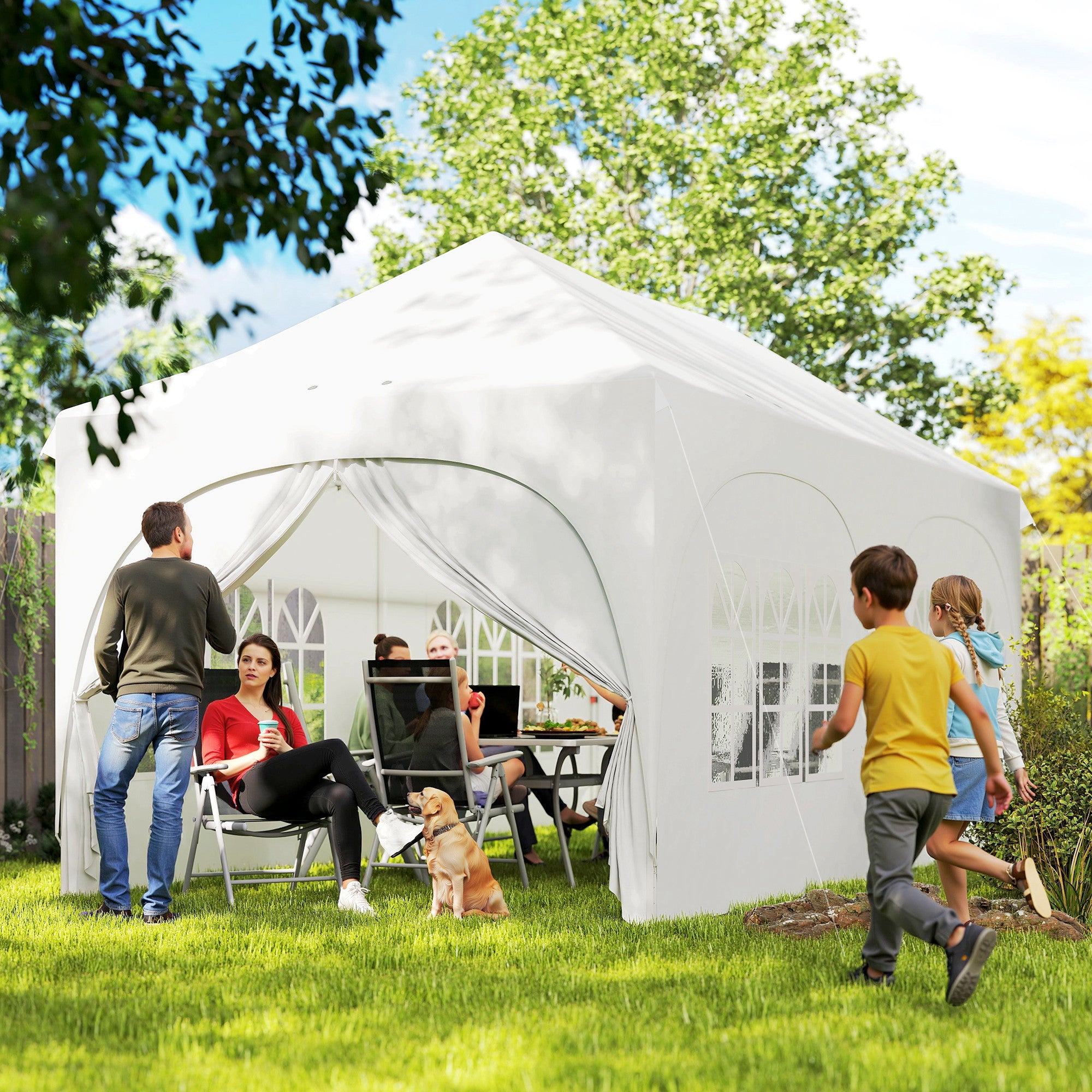 Outsunny 3x6m Folding Garden Gazebo with Removable Walls and Carry Bag, White