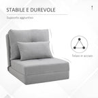 3-in-1 Sofa Bed, Convertible to a Chaise Longue and Floor Sofa with 2 Cushions, Light Grey