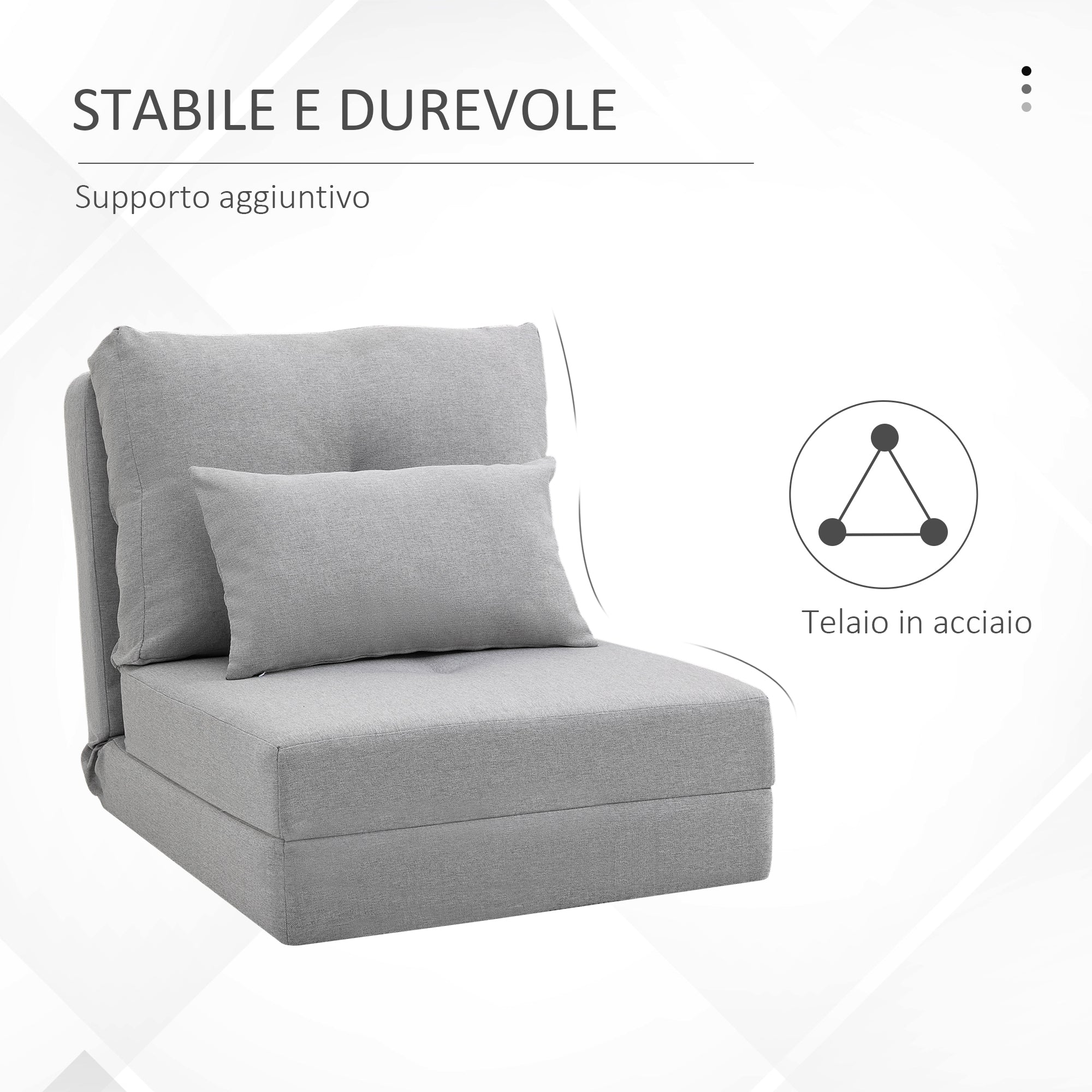 3-in-1 Sofa Bed, Convertible to a Chaise Longue and Floor Sofa with 2 Cushions, Light Grey