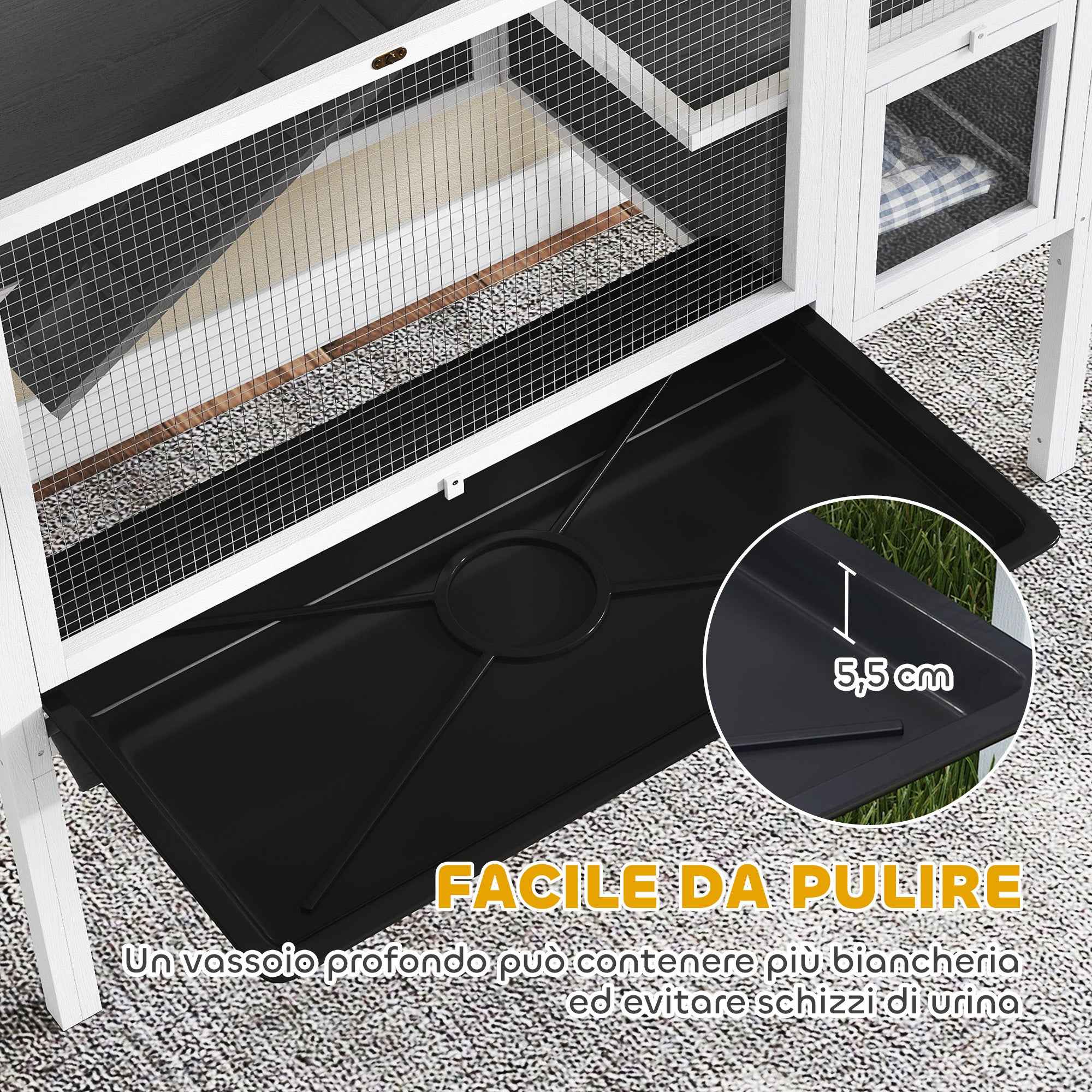 PawHut Raised Indoor Rabbit and Hamster Cage with Removable Tray and Opening Roof, Grey
