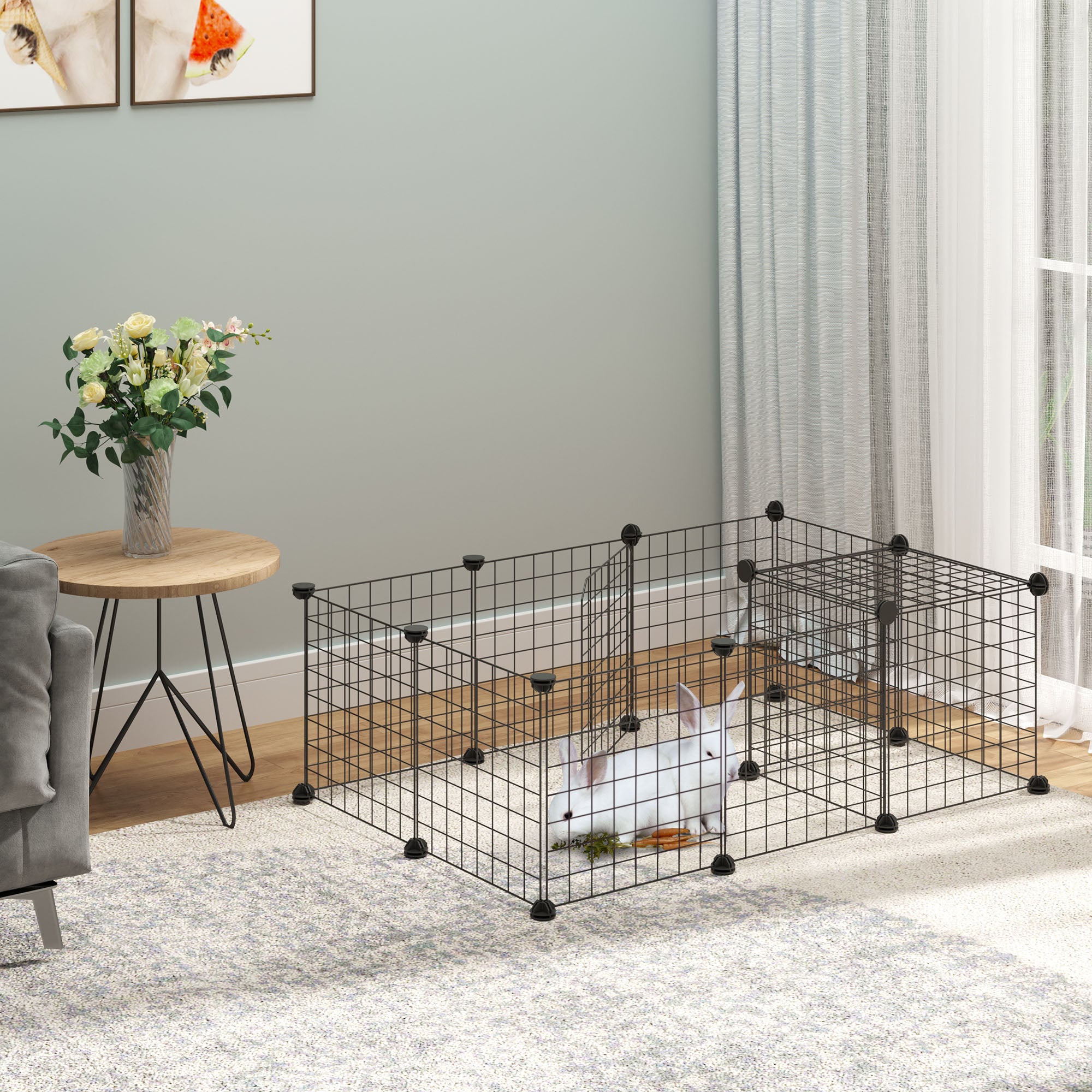 Modular Rabbit and Guinea Pig Playpen with Assembly Accessories, 105x70x35cm - Black