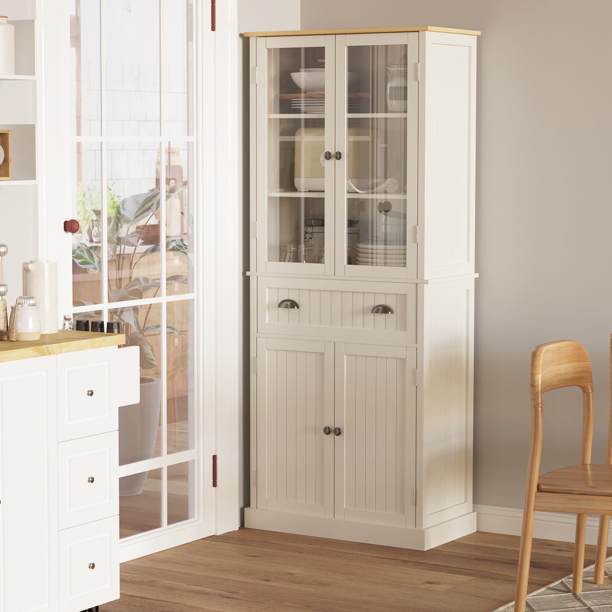 Homcom Mobile 5 -level pantry with central drawer in MDF and chipboard, 76x40x182.5 cm, cream white - Borgè