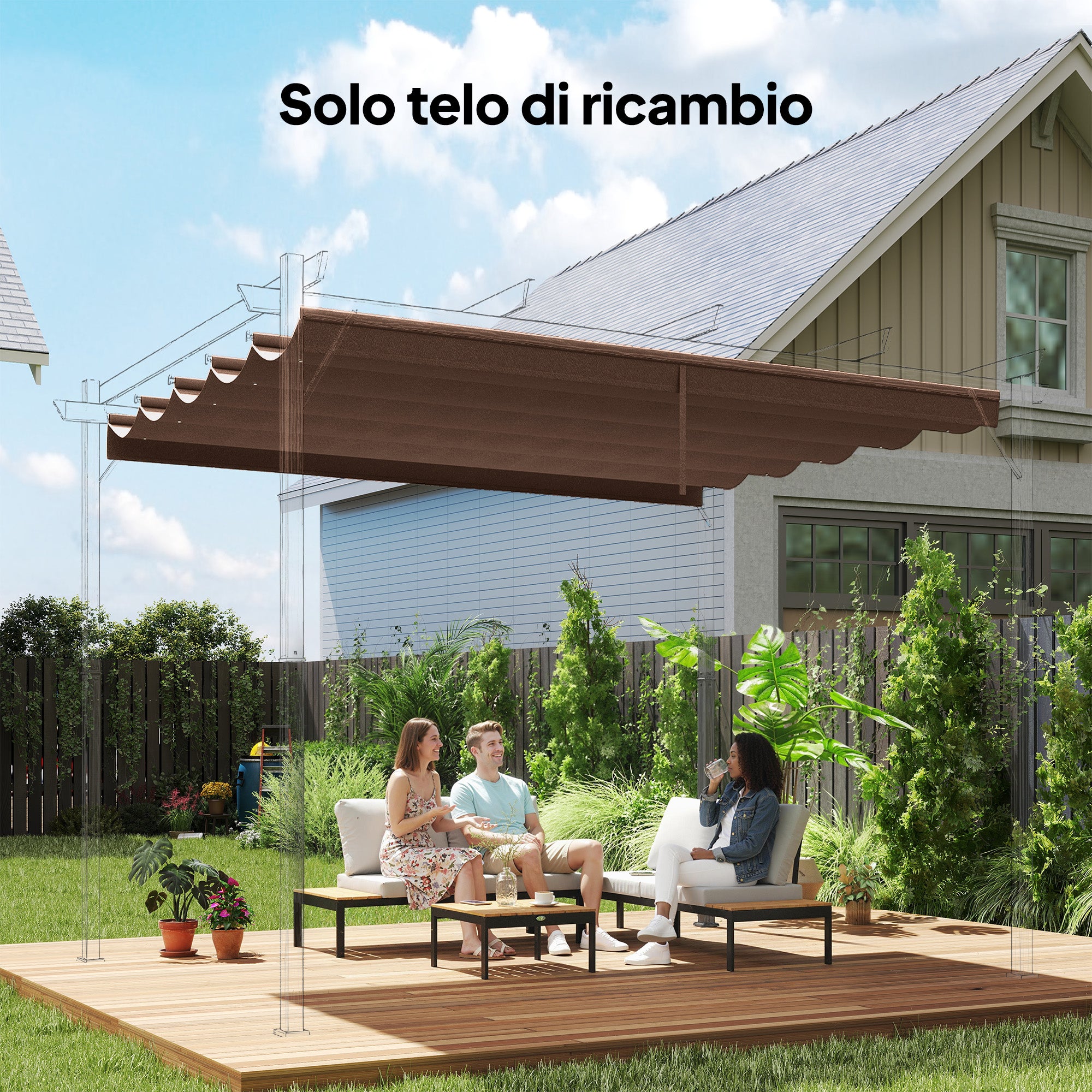Outsunny Gazebo Pergola Roof with 10 Drainage Holes in Polyester, 250x255cm, for 3x3m Pergola, Coffee