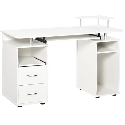 PC Desk with Keyboard and Monitor Shelf and 2 Drawers, 120x55x85 cm, White