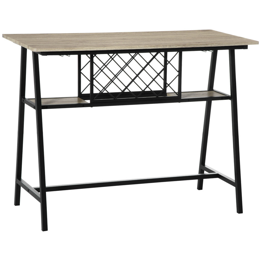 Industrial Bar Table for 10 Bottles in Chipboard and Steel, 120x60x91 cm, Black and Wood Color