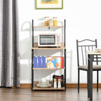 HOMCOM Kitchen Microwave Cabinet with 4 Shelves and 4 Hooks, Steel and Wood, 60x40x125 cm, Wood Color
