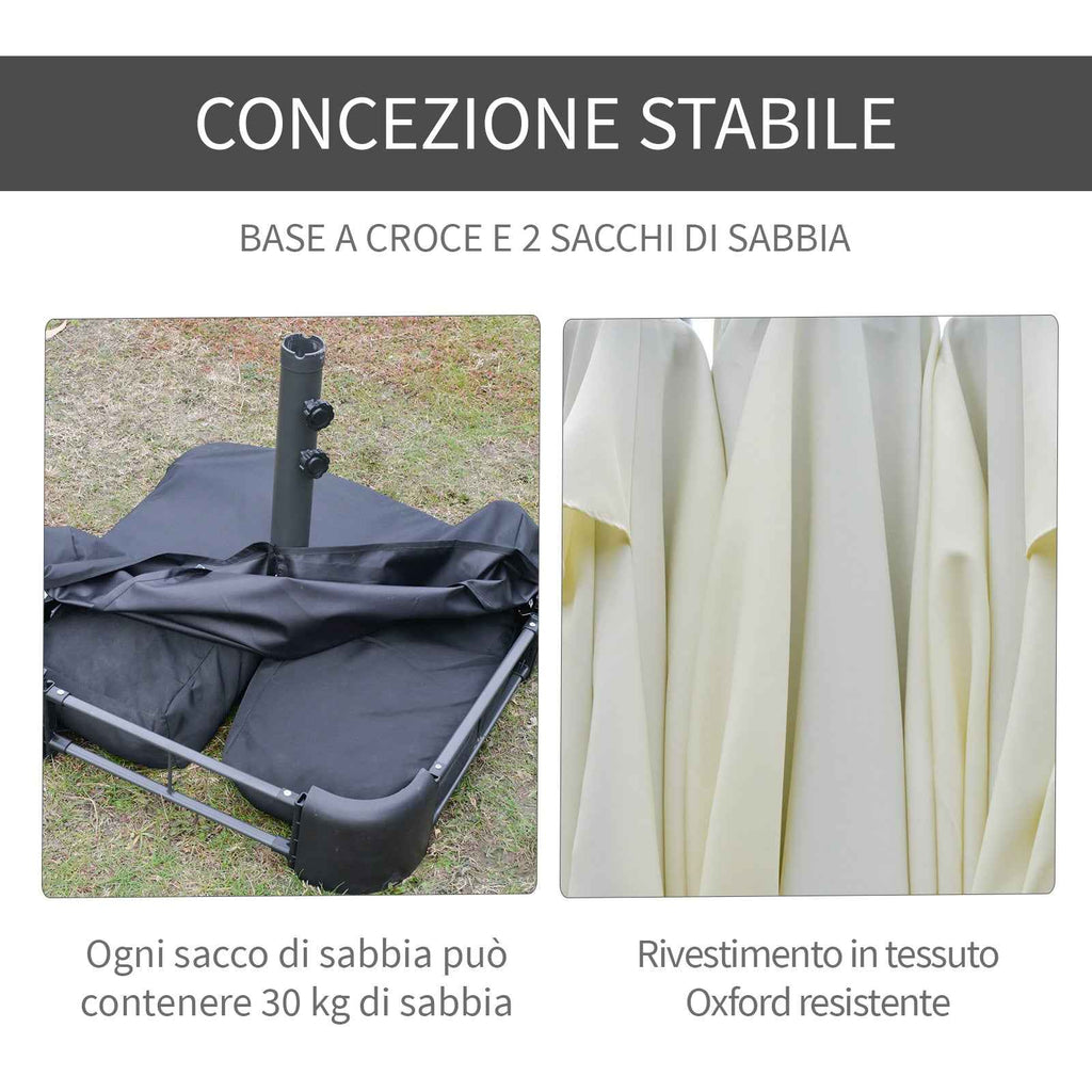 Outsunny Double Umbrella with 12 Ribs, Cross Base and Crank, Steel and Polyester, 455x265x238 cm, Beige