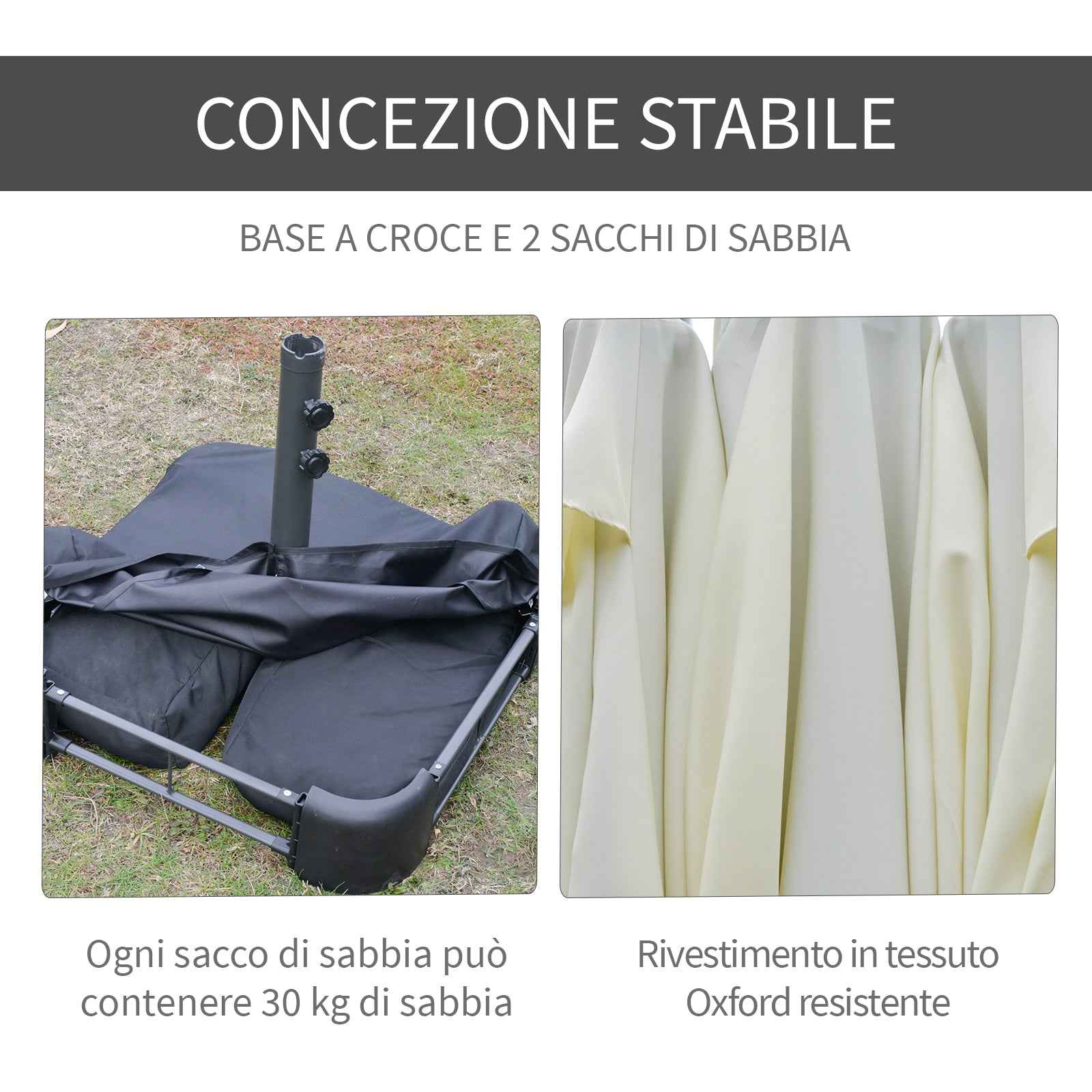 Outsunny Double Umbrella with 12 Ribs, Cross Base and Crank, Steel and Polyester, 455x265x238 cm, Beige