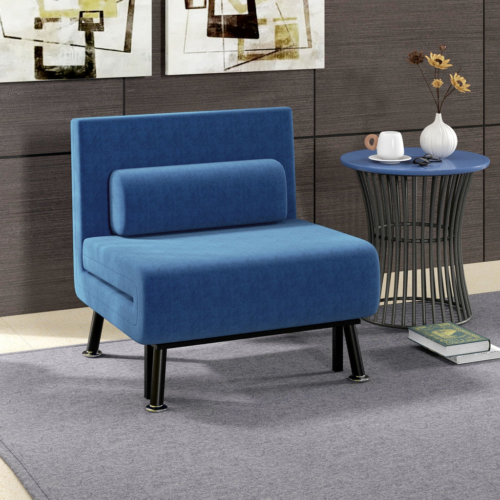 Armchair Bed with Adjustable Backrest in 5 Positions, in Linen Effect Fabric and Steel, 75x70x75 cm, Dark Blue