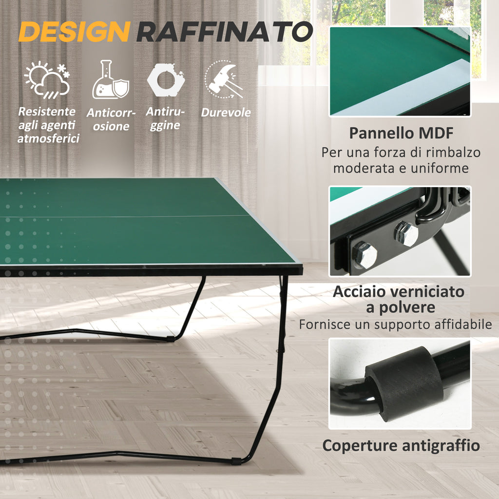 SPORTNOW Folding Ping Pong Table with 8 Wheels, 2 Bats, Balls and Net, 274x152.5x72 cm