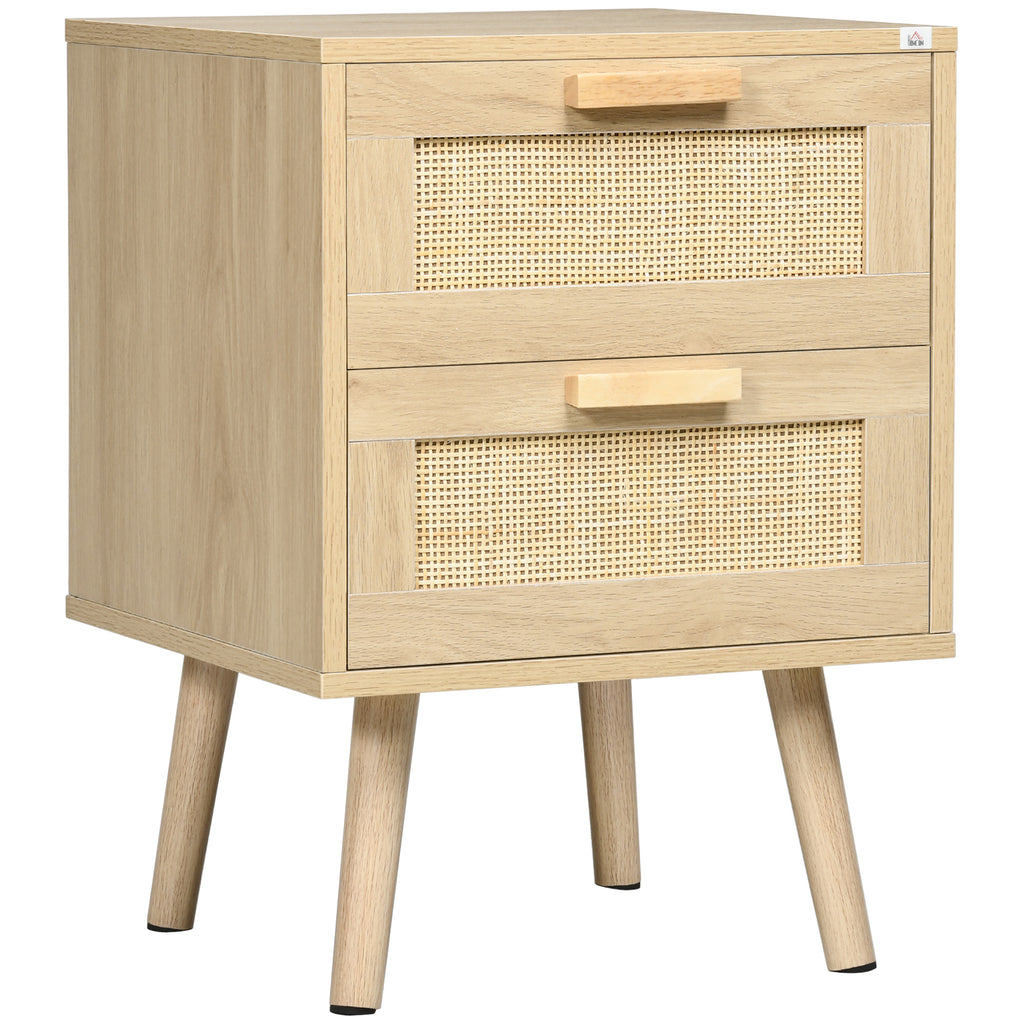 Boho Style Bedroom Nightstand with 2 Drawers, 40x40x56cm, Natural Wood Color