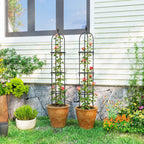 Outsunny 2-Piece 1.7m Tall Rustproof Steel Climbing Plant Supports with Decorative Trim, Black