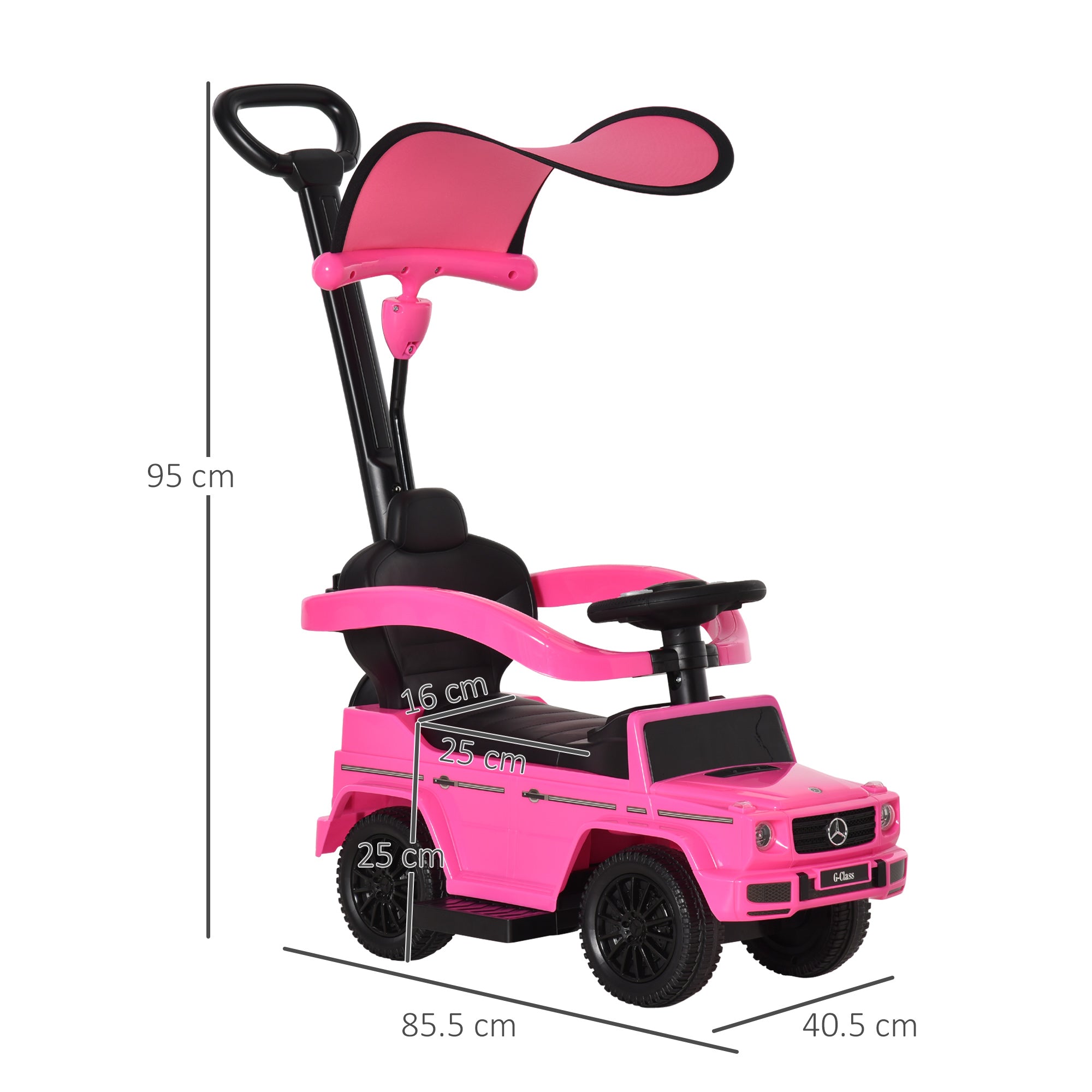 Push Car for Children 12-36 Months with Mercedes License, Canopy and Handle, 85.5x40. 5x95 cm, Pink
