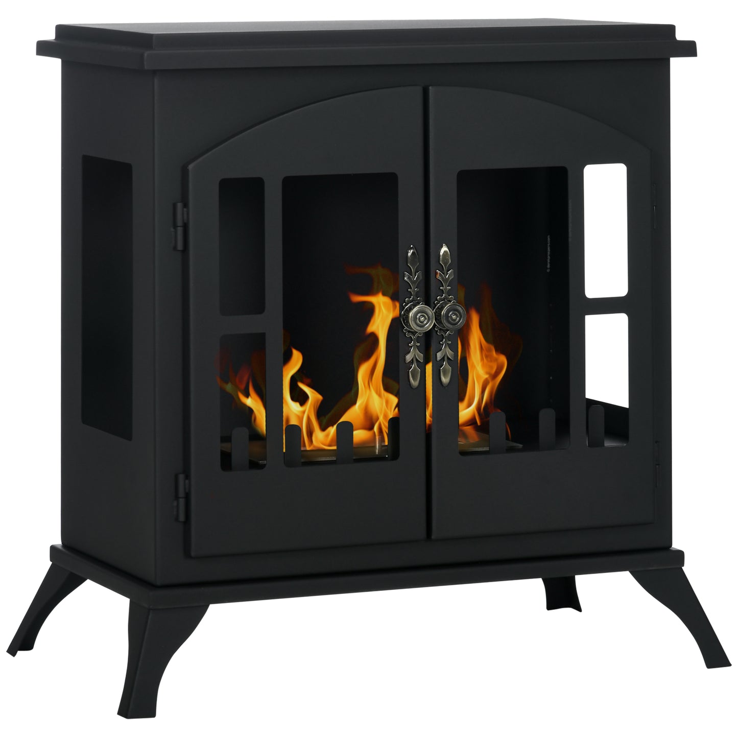 Stainless Steel Bio Ethanol Fireplace with 0.9L Burner for 3 Hours Burning Time, 55x31x55cm, Black