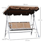 3-Seater Metal Garden Swing, Removable and Washable Sun Canopy, Brown and Silver, 171x108x154cm