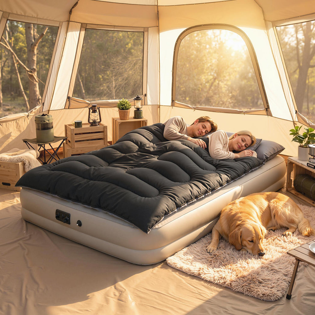 Outsunny Double Sleeping Bag for 2 Adults with Pillows, 230x165 cm, Black