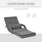 Single Sofa Bed with Cushion and 5-Level Reclining Backrest, 62x78x70 cm, Grey