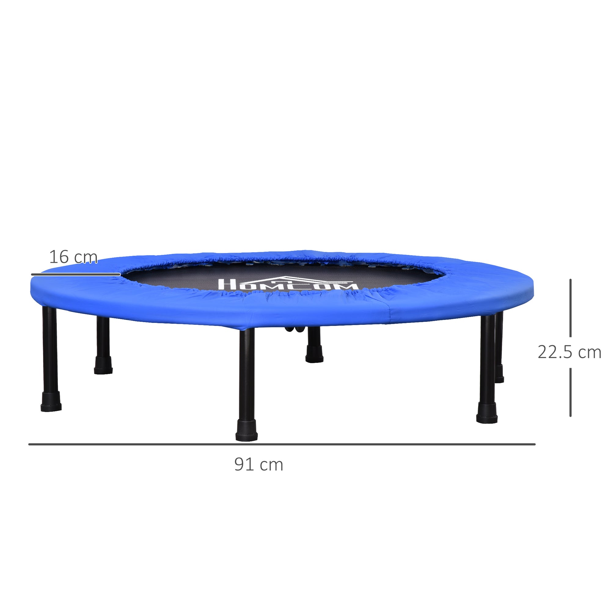 Trampoline for Training with 30 Springs, Made of Steel, Plastic and PP, Ø91x22.5 cm, Black and Blue