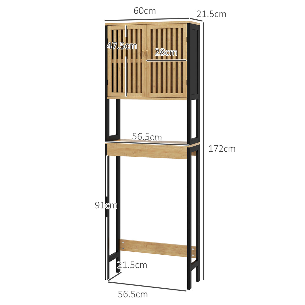 HOMCOM Cabinet Above Toilet with Cabinet 2 Slatted Doors and Open Shelf, 60x21.5x172cm, Wood Color - Borgè
