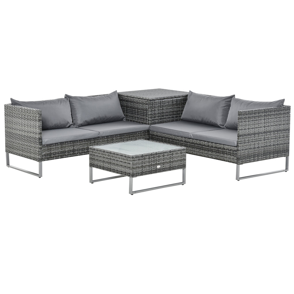 4 -piece garden outsunny set with 2 2 seater sofas, coffee table and high table, in steel and rattan - Borgè