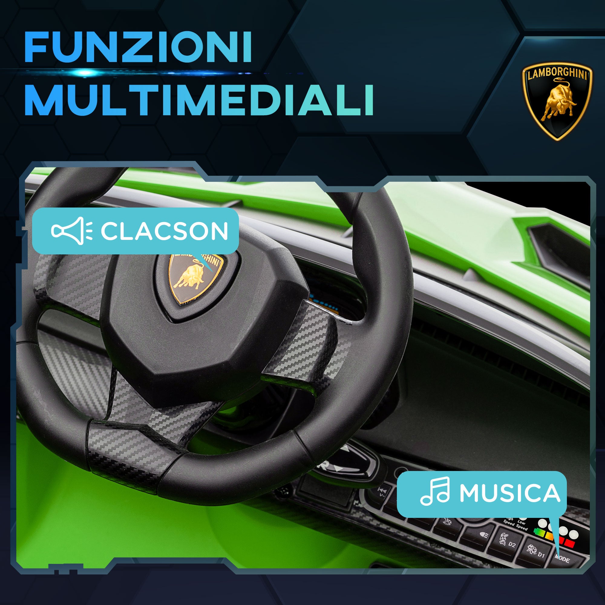 Homcom Electric Machine for Children Lamborghini Veneno 12v with remote control, age 3-6 years, green - Borgè