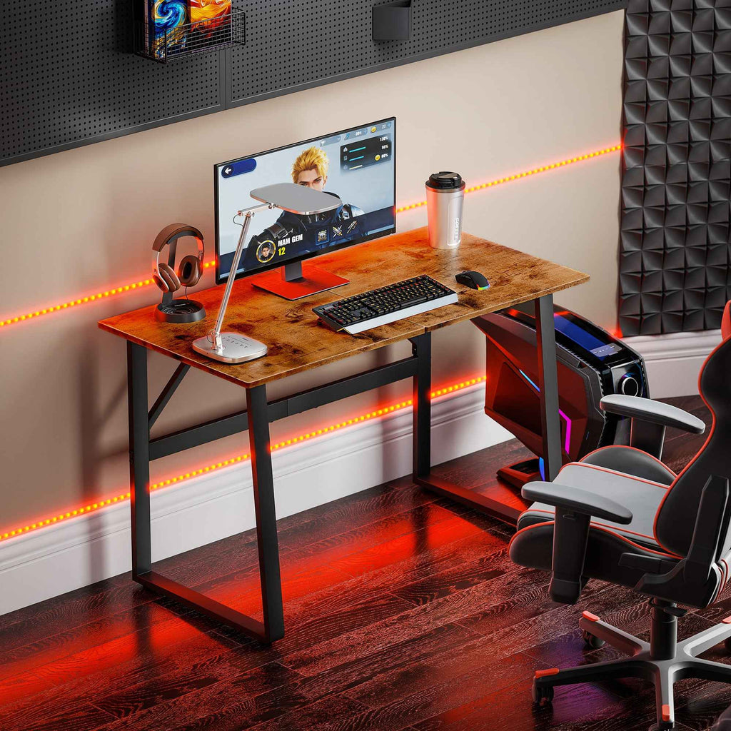 HOMCOM Industrial Style Bedroom Desk with Rounded Corners, Wood and Steel, 120x60x76 cm, Black and Brown