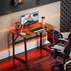 HOMCOM Industrial Style Bedroom Desk with Rounded Corners, Wood and Steel, 120x60x76 cm, Black and Brown