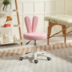 Height-Adjustable Rabbit Ear Desk Chair with Teddy Fleece Cover, Pink, 53x53x70-84 cm