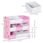 Toy Cabinet with 9 Removable Baskets in Wood and Fabric, 63x30x60 cm, Pink and White