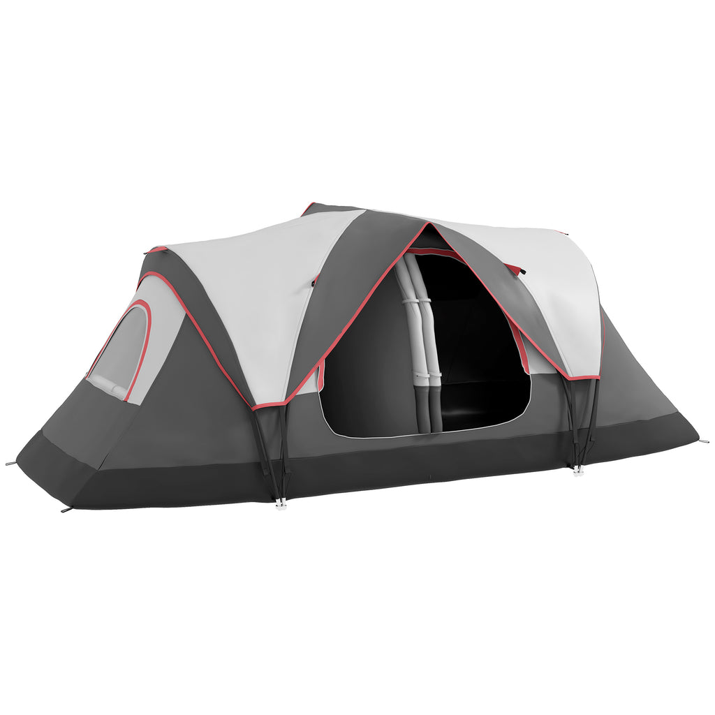 6 Person Camping Tent with 2 Separate Rooms, Polyester and Fiberglass, 450x215x180 cm, Grey