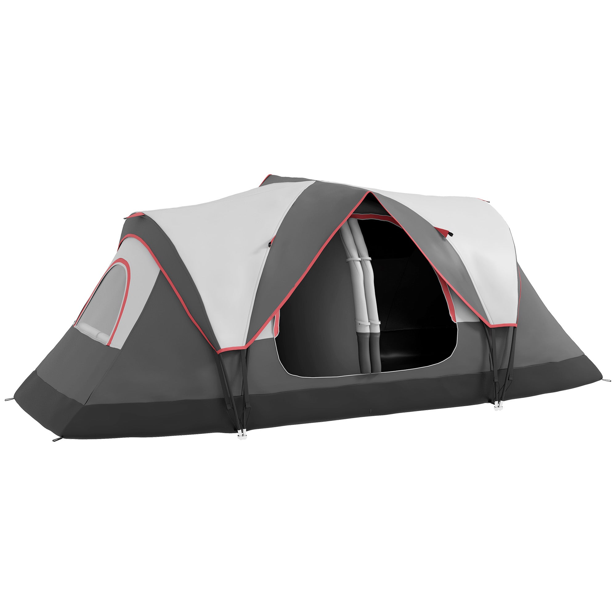 6 Person Camping Tent with 2 Separate Rooms, Polyester and Fiberglass, 450x215x180 cm, Grey