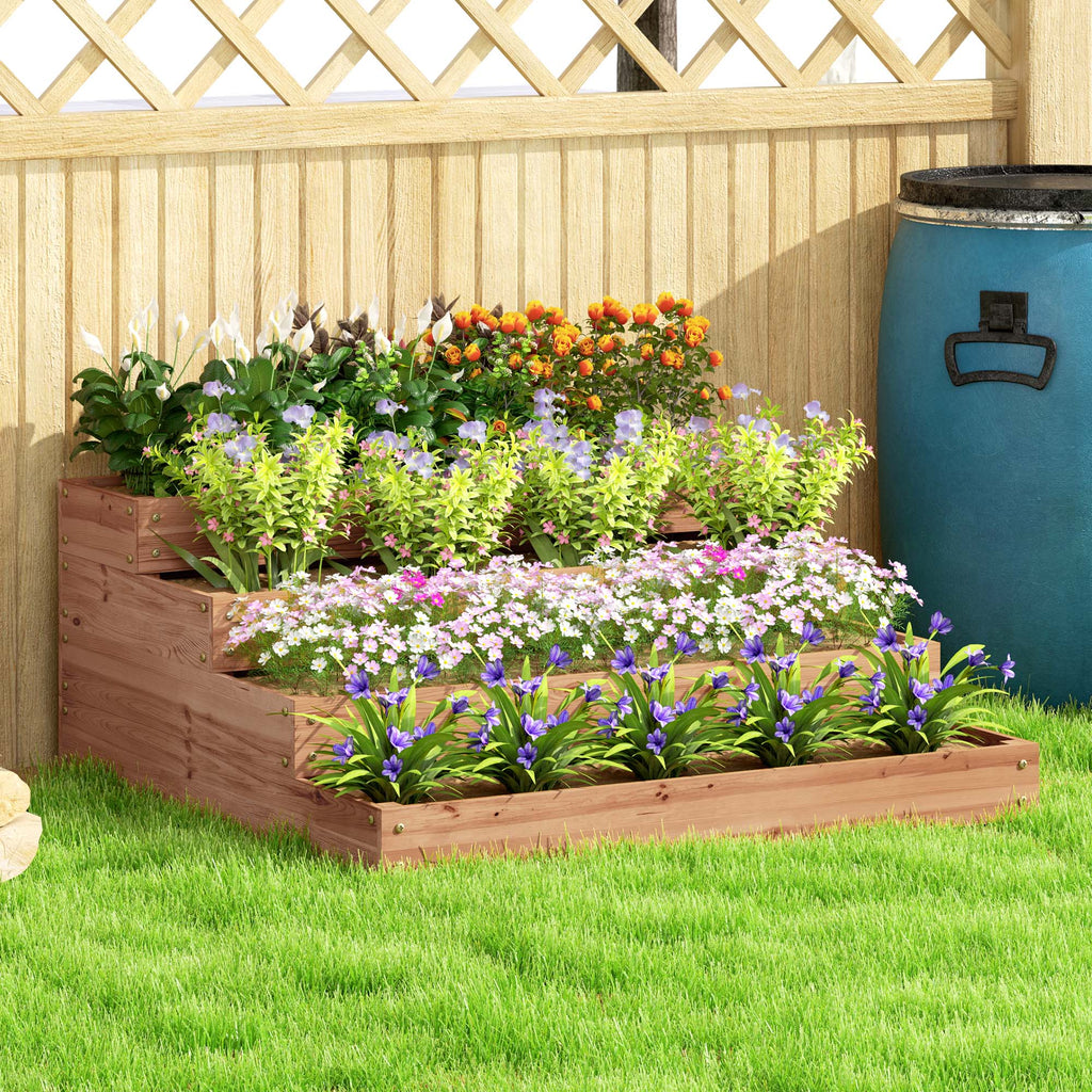 4-Level Raised Garden Bed in Fir Wood with Open Bottom, 113x113x46 cm, Brown