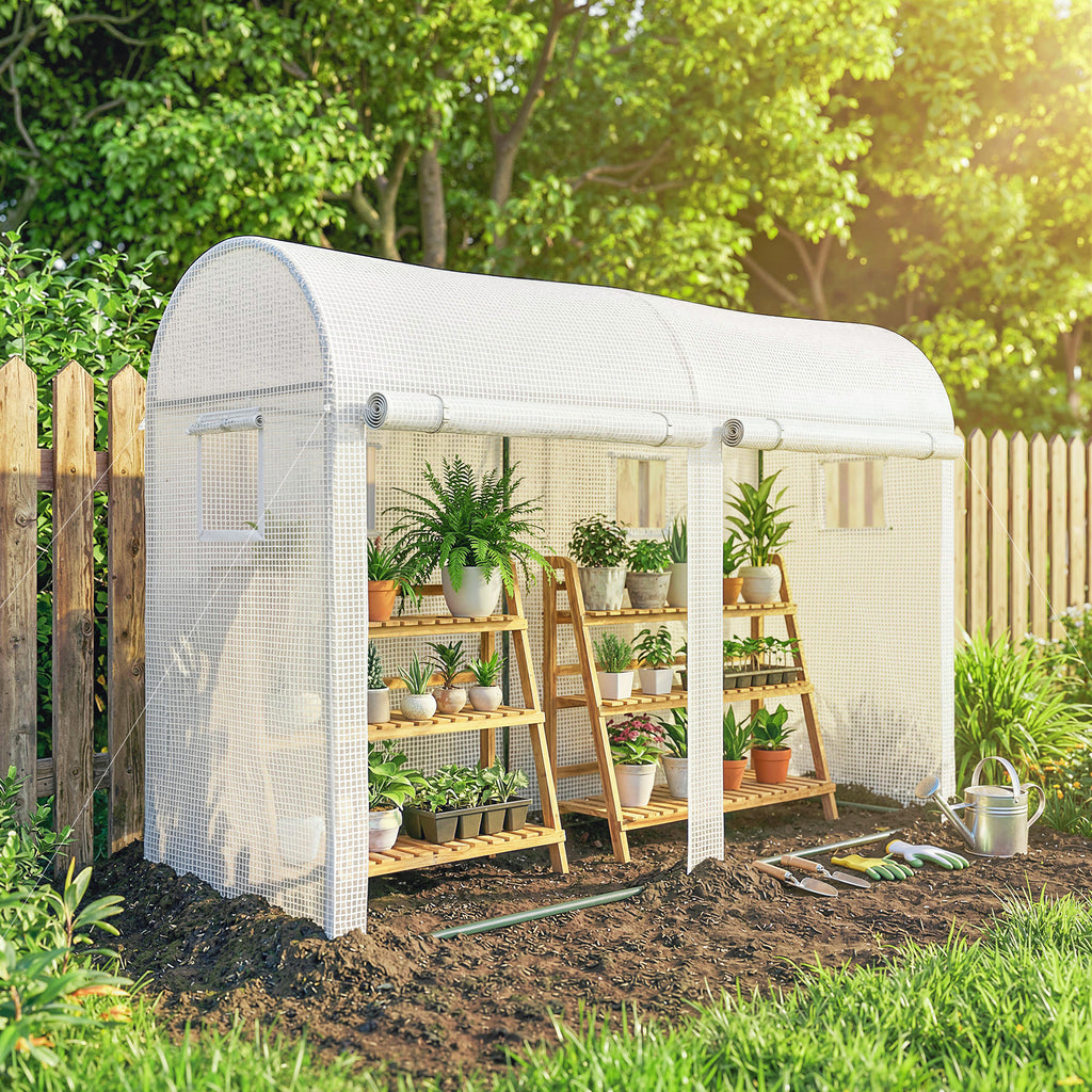Outsunny Garden Tunnel Greenhouse for Plants and Vegetables, Balcony Greenhouse with 2 Roller Doors and 4 Windows, 3x1x2m