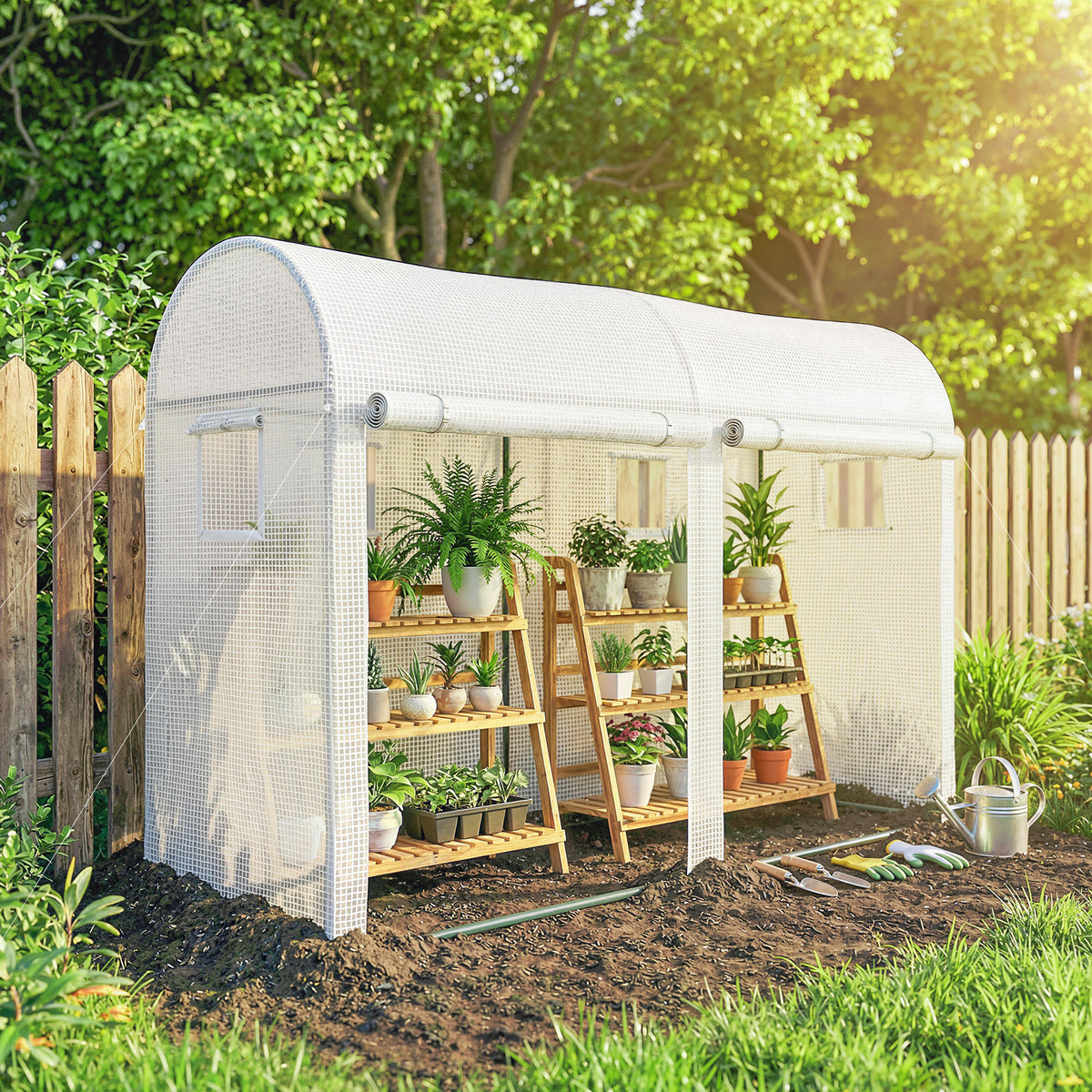 Outsunny Garden Tunnel Greenhouse for Plants and Vegetables, Balcony Greenhouse with 2 Roller Doors and 4 Windows, 3x1x2m