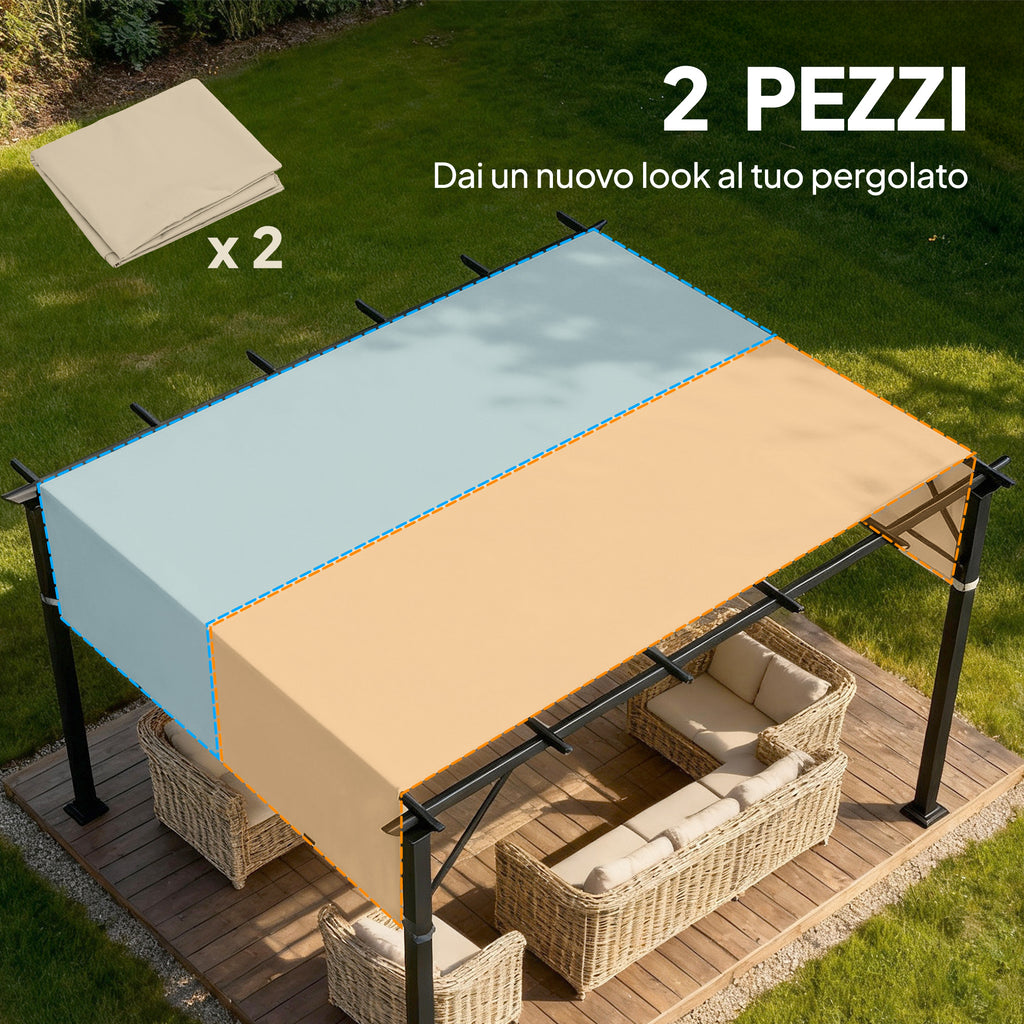Outsunny 3x3m Polyester Pergola Gazebo Cover with Pockets and Straps, 488x122cm, Khaki