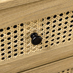 Chest of Drawers with 4 Drawers and Rattan Inserts, Boho Style, 80x35x95 cm, Natural Wood