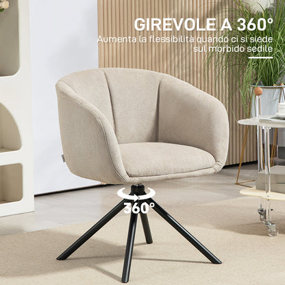 Modern Swivel Chair with Upholstered Seat in Bouclé Fabric for Living Room and Office, Cream