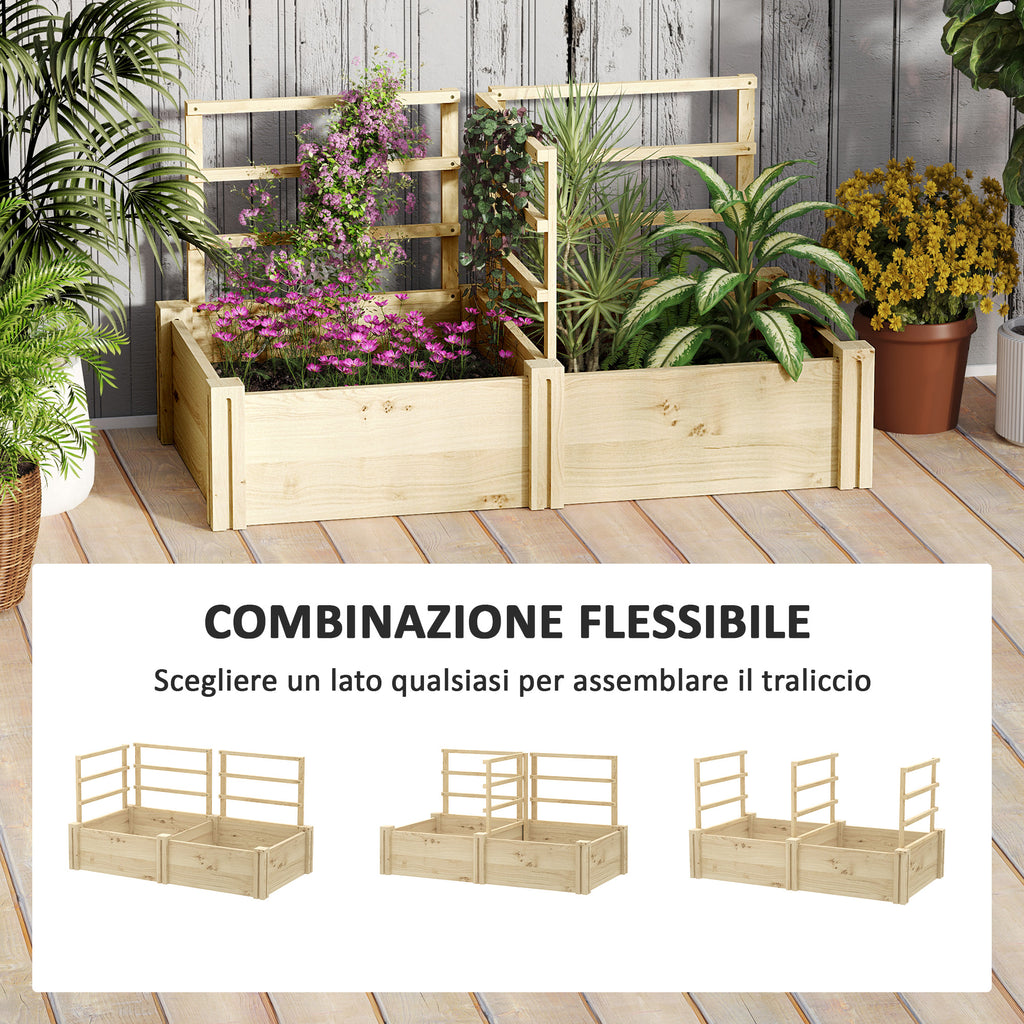 Garden Bed with 3 Trellis and 2 Fir Wood Planters with Open Bottom, 119x62.5x64 cm, Wood Color