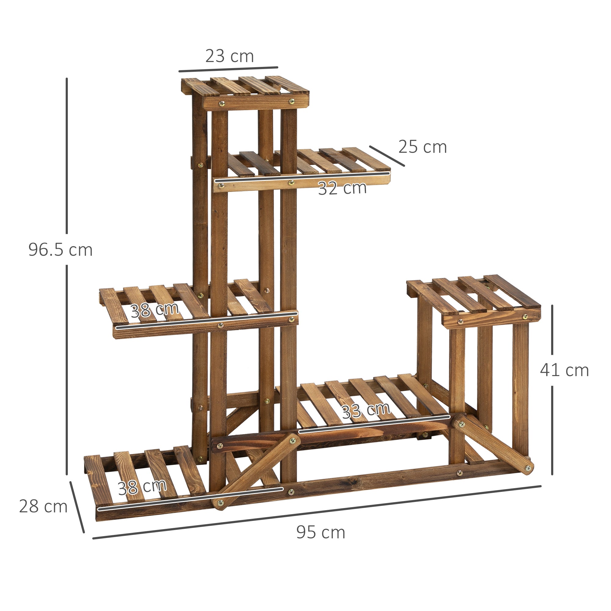 6-Tier Asymmetrical Wooden Plant Stand for Garden and Home, 98x28x96.5cm