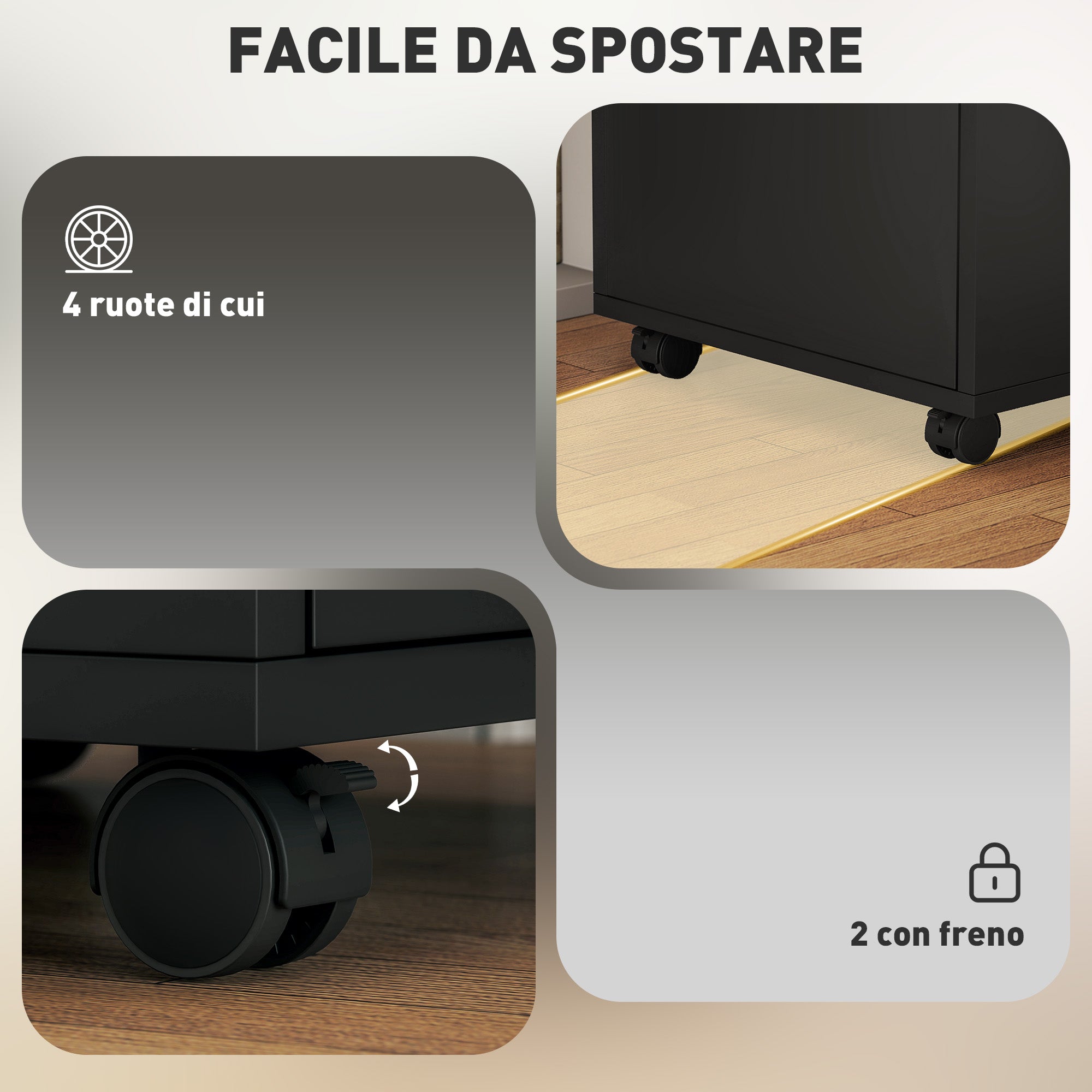 Wooden Office Cabinet with Open Shelf, Lockable Drawer and Storage Cabinet, 40x35x60 cm, Black