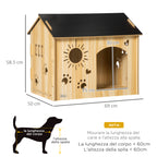 Indoor Dog House with Wooden Frame and Paw, Heart, and Bone-Shaped Openings, Oak