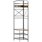 Industrial Style Corner Coat Rack with Bench and Shoe Rack, 50x50x183cm, Brown